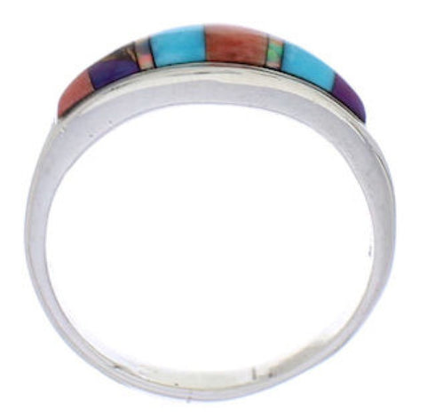 Southwest Authentic Sterling Silver Multicolor Ring Size 8-3/4 CX50672